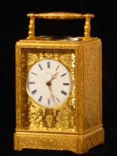 Engraved early bell striking carriage clock with case