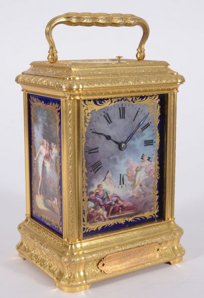 Giant Cased Carriage Clock with Porcelain Panels