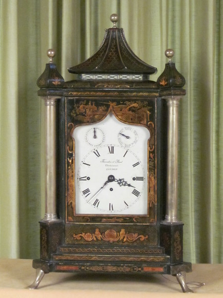 Chiming and musical green lacquer bracket clock for the oriental market