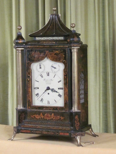Chiming and musical green lacquer bracket clock for the oriental market