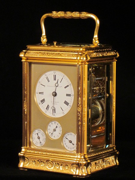 fully engraved Grande sonnerie gorge carriage clock with calendar work