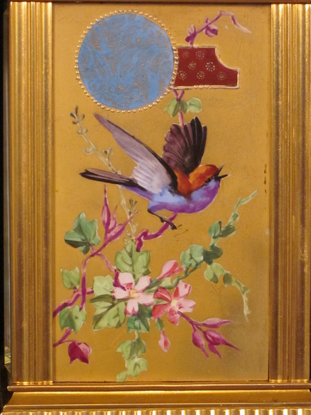 export market petite sonnerie carriage clock with birds on porcelain panels