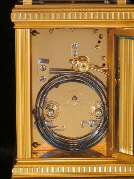 export market petite sonnerie carriage clock with birds on porcelain panels