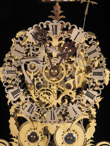 Striking Ivy leaf skeleton clock attributed to Smiths, Clerkenwell. 