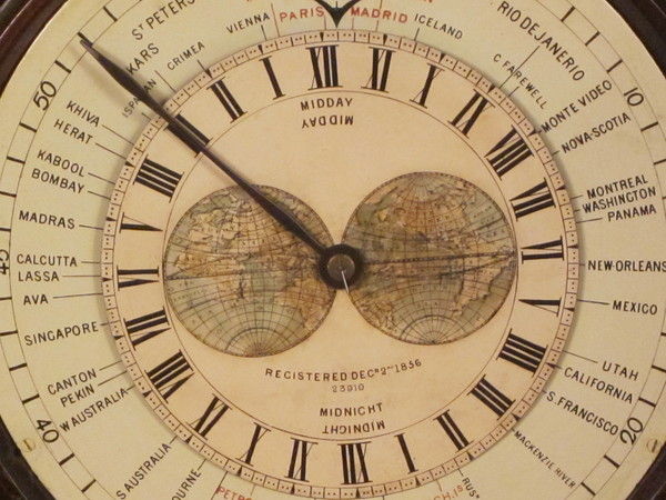 Rosewood cased world time clock, circa 1856