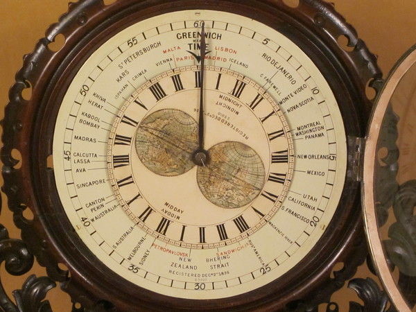 Rosewood cased world time clock, circa 1856