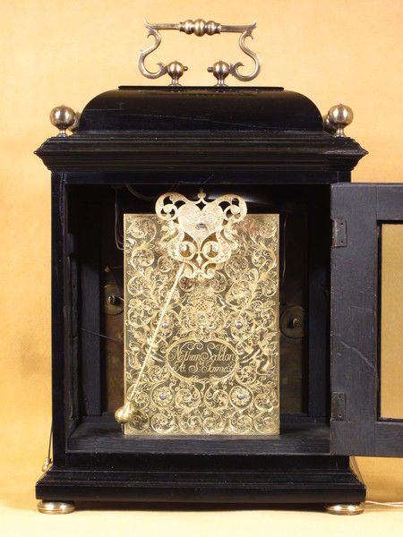 Ebony veneered spring clock by Nathaniel Seddon with pull quarter repeat