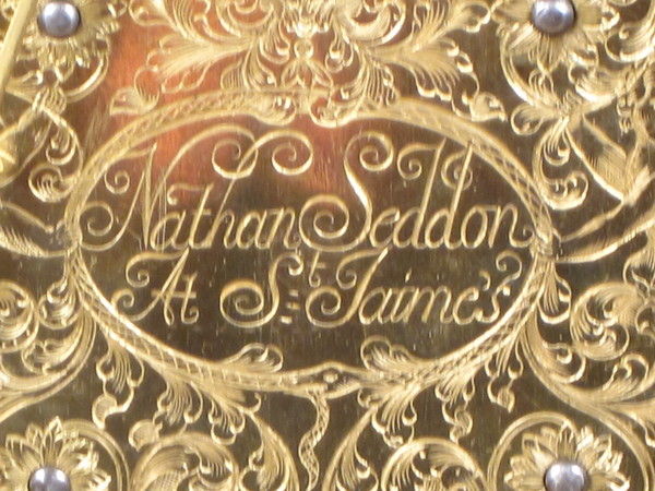 Ebony veneered spring clock by Nathaniel Seddon with pull quarter repeat