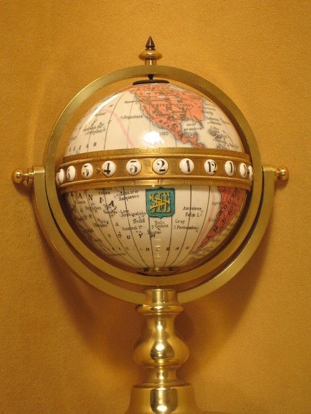 Redier rotating enamelled globe clock indicating time world-wide. circa 1880