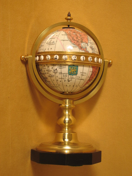 Redier rotating enamelled globe clock indicating time world-wide. circa 1880