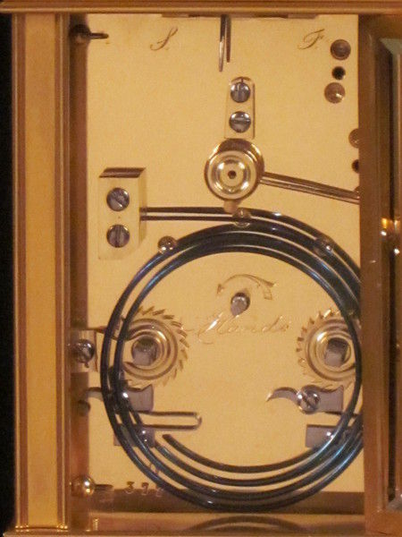 S/R. carriage clock with box and fine porcelain panels with Herons nr lake.