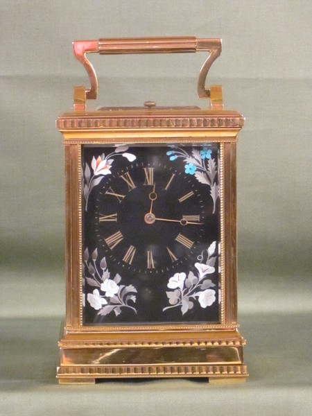 very rare carriage clock with pietra dura panels.