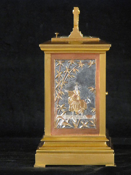 carriage clock made for Japanese market with fine metal panels 