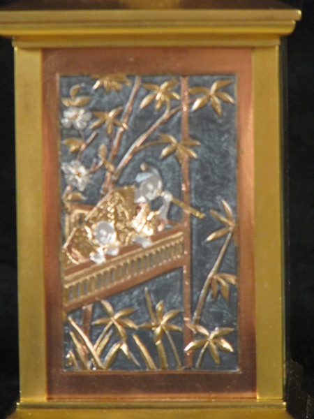 carriage clock made for Japanese market with fine metal panels 