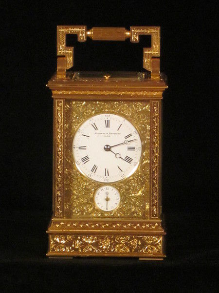 engraved and gilded anglaise riche quarter striking carriage clock Drocourt