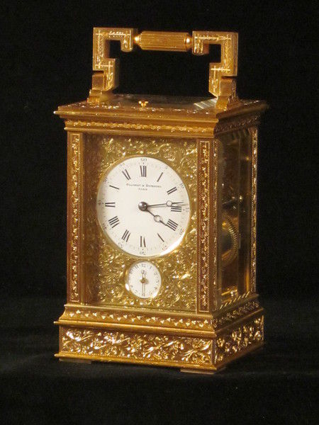 engraved and gilded anglaise riche quarter striking carriage clock Drocourt