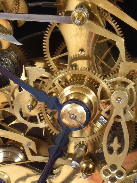 8 bell skeleton clock playing Whittington chimes at the quarters.