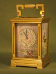 Anglaise cased strike/repeat porcelain panelled carriage clock with birds (France)