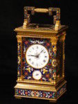large champleve enamel carriage clock centre seconds (France)