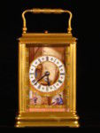 Cannelee cased carriage clock with three fine panels (France)
