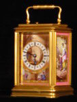 Cannelee cased carriage clock with three fine panels (France)