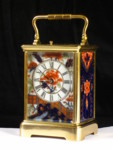 rare carriage clock with Staffordshire panels in Imari style (France and England)
