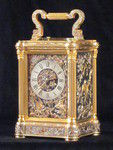 A exceptionally fine carriage clock in muti-coloured relief work (France)