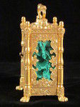 miniature engraved carriage clock on stand with malachite panels. (England)
