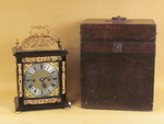 Nathaniel Hodges, A small 17th cent table clock with oak carrying case. (England)