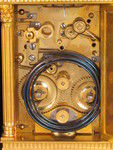 Petite sonnerie carriage clock with fretted out, engraved and gilded panels (France)