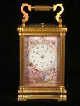 An extremely fine enamel panelled carriage clock with original box. (France)
