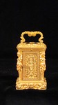 Miniature carriage clock with carytids, engraved panels and original case.   (France)
