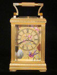 export market petite sonnerie carriage clock with birds on porcelain panels (France)