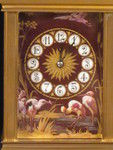 S/R. carriage clock with box and fine porcelain panels with Herons nr lake. (France)