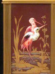 S/R. carriage clock with box and fine porcelain panels with Herons nr lake. (France)